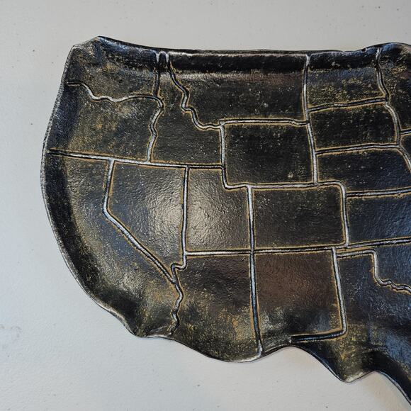 VTG Cast Iron USA Map Tray Rustic 50 States Wall Art Platter Cabincore Americana - Picture 5 of 8